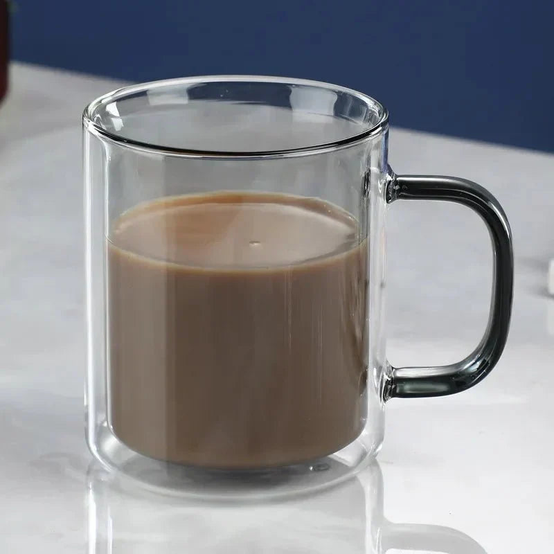 Glass Coffee Mug with Insulated Double Wall, Ergonomic Handle for Hot Beverages | Kitchen Drinkware for Coffee, Tea, Lattes | Lonoma