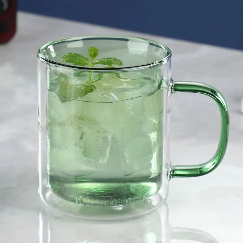 Glass Coffee Mug with Insulated Double Wall, Ergonomic Handle for Hot Beverages | Kitchen Drinkware for Coffee, Tea, Lattes | Lonoma
