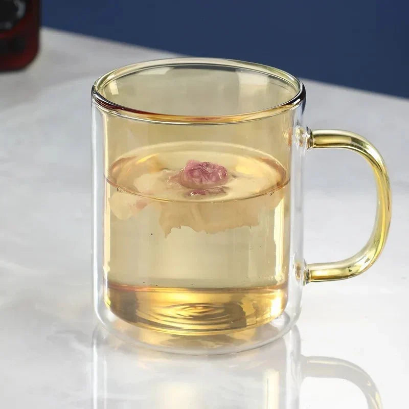 Glass Coffee Mug with Insulated Double Wall, Ergonomic Handle for Hot Beverages | Kitchen Drinkware for Coffee, Tea, Lattes | Lonoma