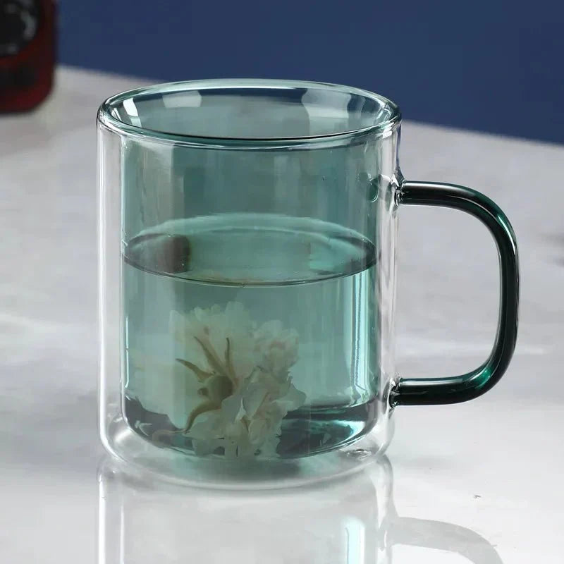 Glass Coffee Mug with Insulated Double Wall, Ergonomic Handle for Hot Beverages | Kitchen Drinkware for Coffee, Tea, Lattes | Lonoma