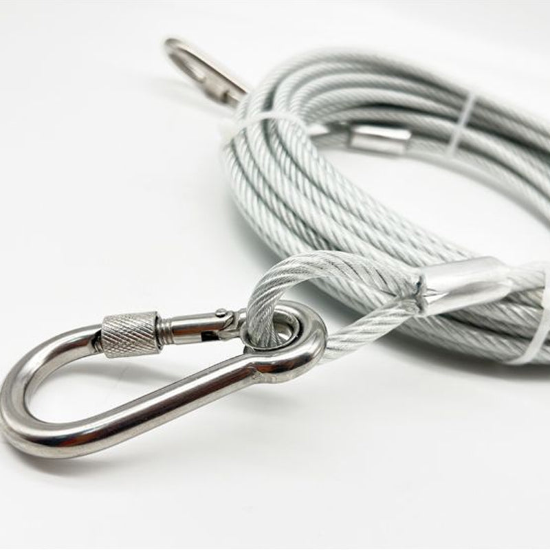 Steel Dog Tie-Out Cable 3mm Chew Proof 9.8ft 15ft 19.7ft 49.2ft Yard Runner Line with Clips | Lonoma