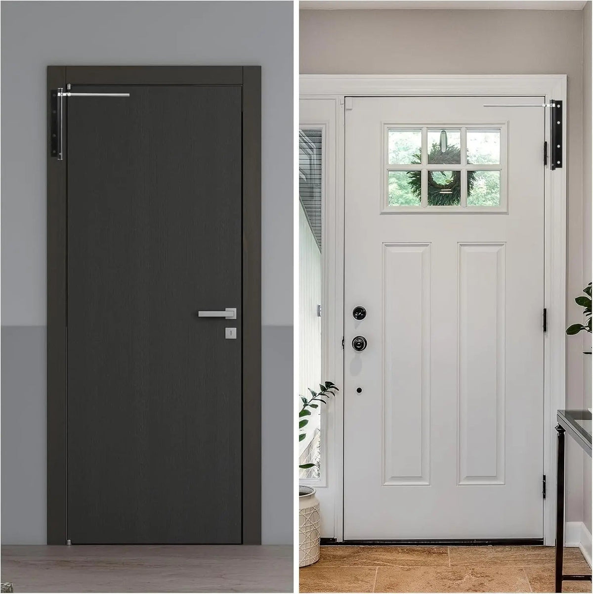 Automatic Hydraulic Door Closer with Adjustable Speed Control for Interior Doors Silver Black Stainless Steel Spring-Loaded Self-Closing | Lonoma