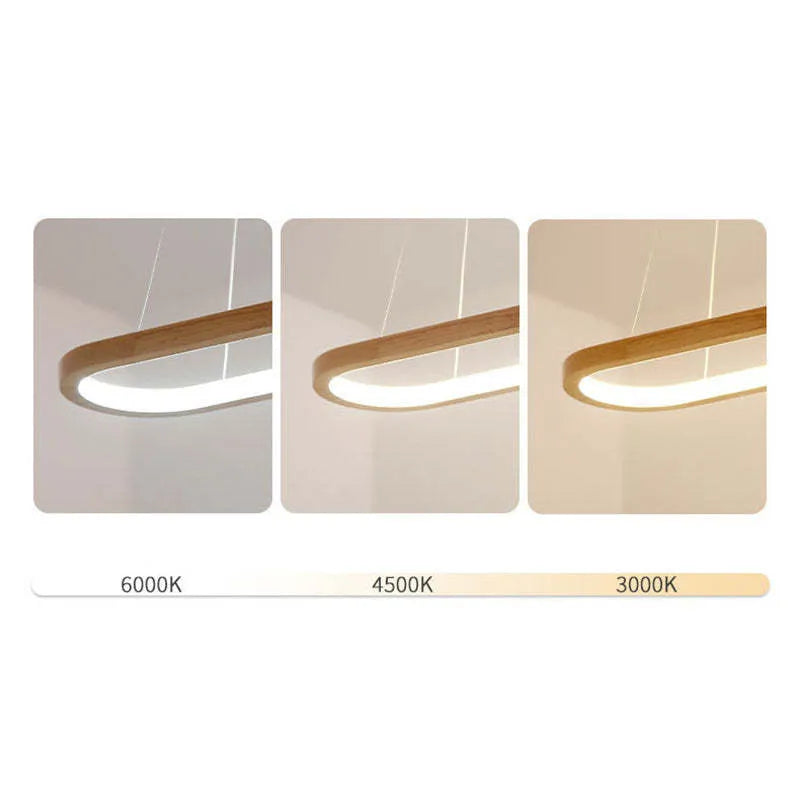 Wooden Oval Hanging Light LED Modern Ceiling Fixture 3-Color Switch for Kitchen Island Dining Room Breakfast Bar Restaurant | Lonoma