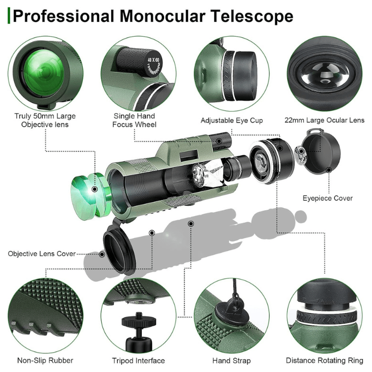 Portable Handheld Monocular Telescope – High-Definition Glass Optics for Birding, Hiking, Wildlife Observation and Sporting Events | Lonoma