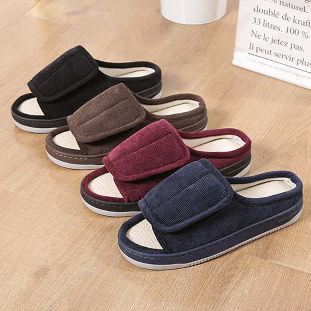 Adjustable Open-Toe Slippers for Swollen Feet, Extra-Wide Hook-and-Loop House Shoes with Cushioned Insole, Non-Slip Sole, Indoor Outdoor | Lonoma
