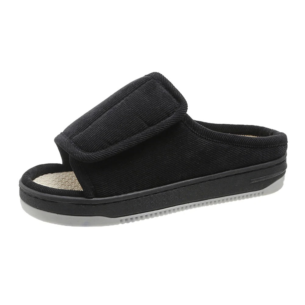 Adjustable Open-Toe Slippers for Swollen Feet, Extra-Wide Cushioned Edema Slippers with Hook-and-Loop Strap, Indoor Outdoor Rubber Sole | Lonoma