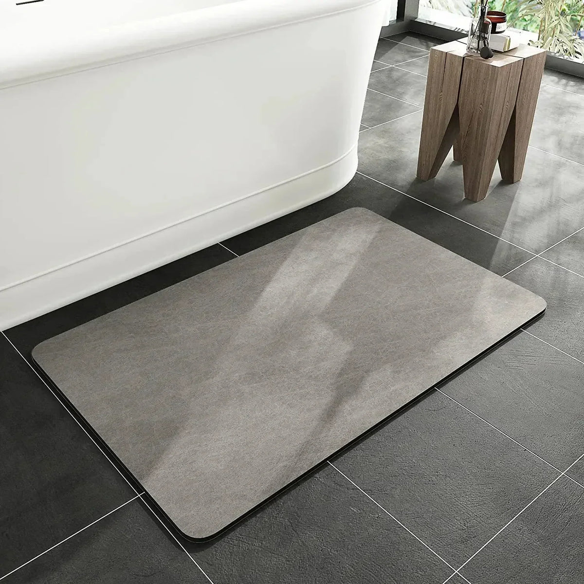 Quick-Dry Stone Bath Mat Diatomaceous Earth Absorbent Non-Slip Textured Bathroom Floor Mat for Shower Tub Entryway | Lonoma
