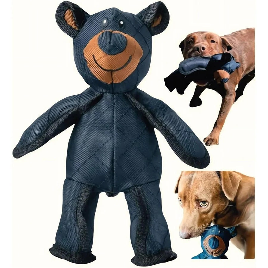 Reinforced Plush Chew Toy for Aggressive Chewers — Heavy-Duty Canvas Bear with Double-Stitched Seams and Thick Webbing | Lonoma