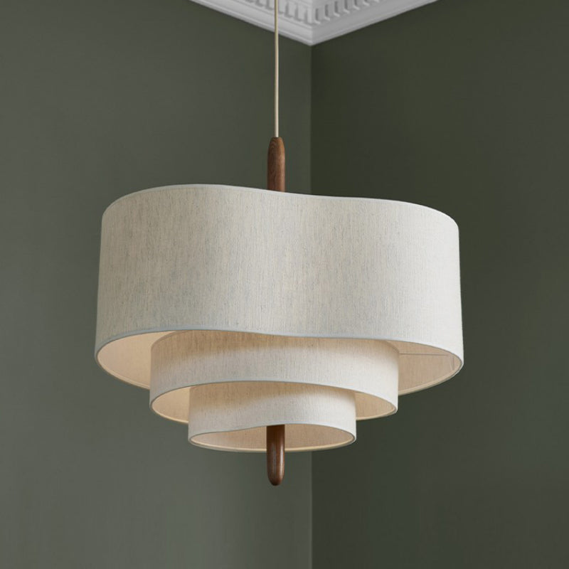 Fabric Pendant Light with Wood and Metal Accents, Zen Style LED Hanging Lamp for Dining Room, Bedroom, Living Room, Adjustable Cord | Lonoma