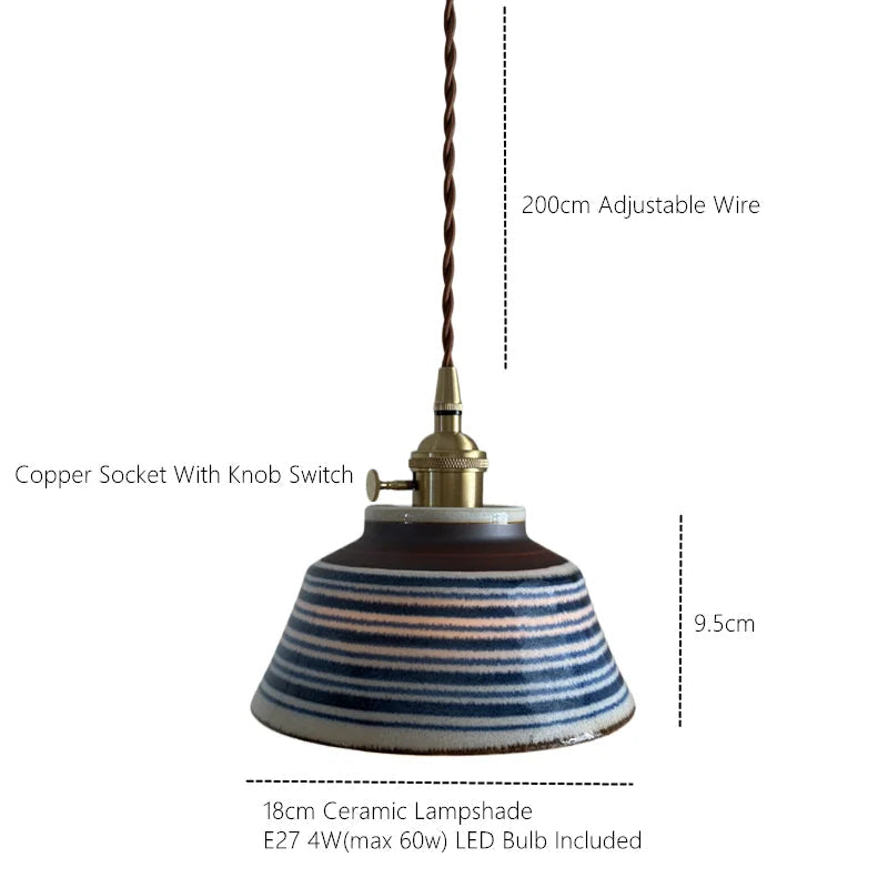 Hand-Painted Ceramic Pendant Light Copper Finish Floral Design E27 Socket for Dining Room Kitchen Bedroom | Lonoma