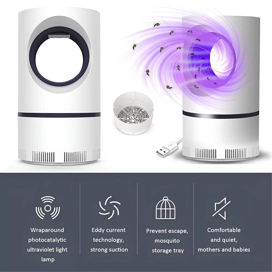 Electric UV Bug Zapper Trap Indoor Outdoor Mosquito Fly Insect Killer USB Powered Silent Chemical-Free for Home Patio Camping | Lonoma