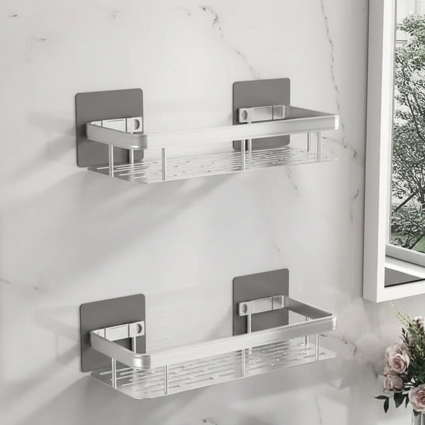 Adhesive Bathroom Shelf Corner Triangle Rectangle Organizer No Drill ABS Stainless Steel for Shower Wall | Lonoma