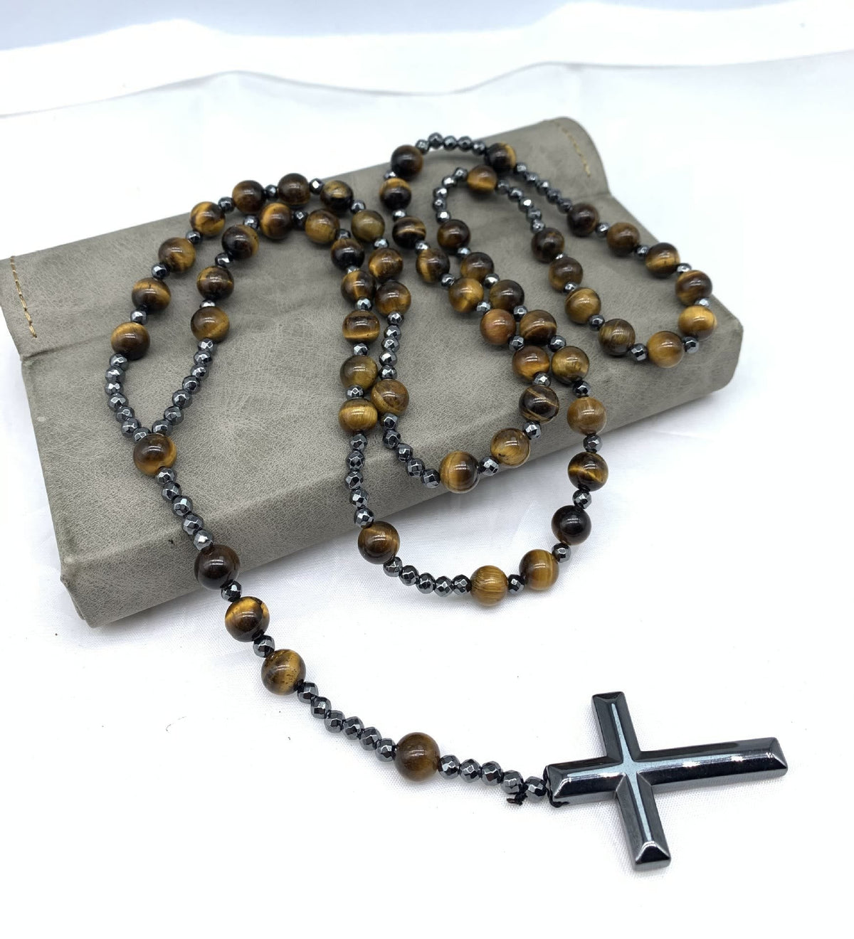 Beaded Stone Necklace for Men with Cross Pendant – Natural Gemstone Jewelry for Everyday Wear, Meditation & Mindfulness | Lonoma