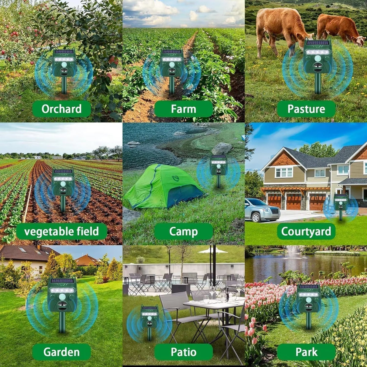 Outdoor Solar Pest Deterrent Motion Activated Ultrasonic Animal Repeller Waterproof for Yard Garden Lawn Protection Against Deer Raccoons | Lonoma