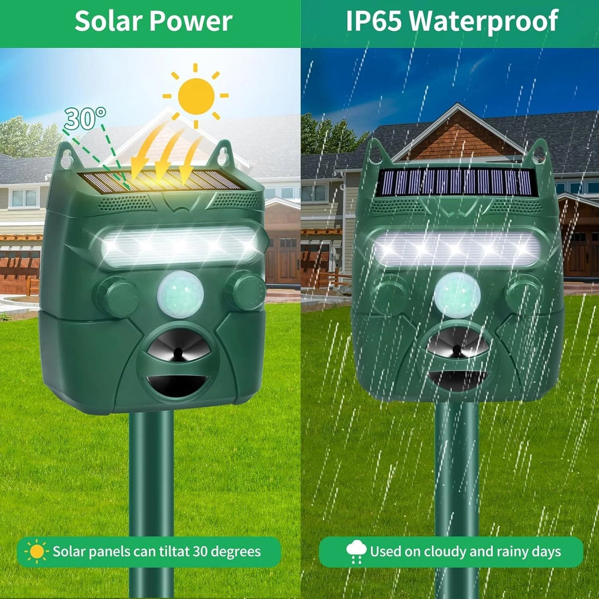 Outdoor Solar Pest Deterrent Motion Activated Ultrasonic Animal Repeller Waterproof for Yard Garden Lawn Protection Against Deer Raccoons | Lonoma