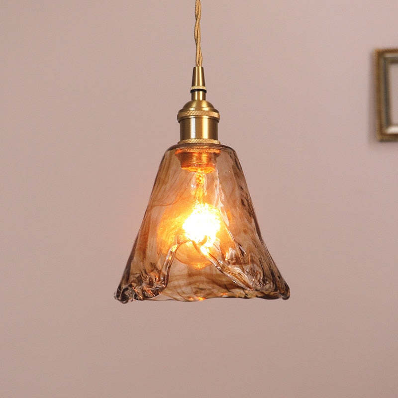 Glass Brass Pendant Light Hanging Ceiling Fixture Metal Shade Warm LED Bulb Included for Dining Room Kitchen Island Living Room Indoor | Lonoma