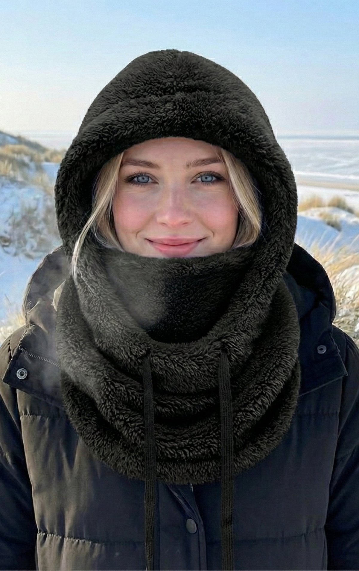 Hooded Scarf Hat for Women - Warm Knit Winter Cap with Built-In Neck Warmer, One Size Cold Weather Accessory | Lonoma