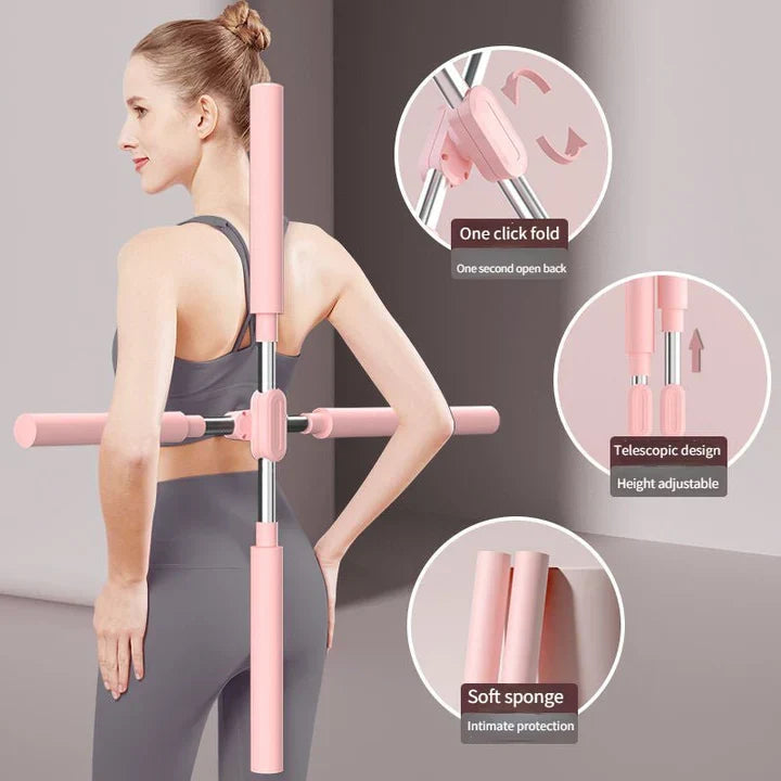 Adjustable Posture Corrector Stick, Yoga Back Stretching Bar for Straight Back & Open Shoulders, Foam-Padded Home and Office Exerciser | Lonoma