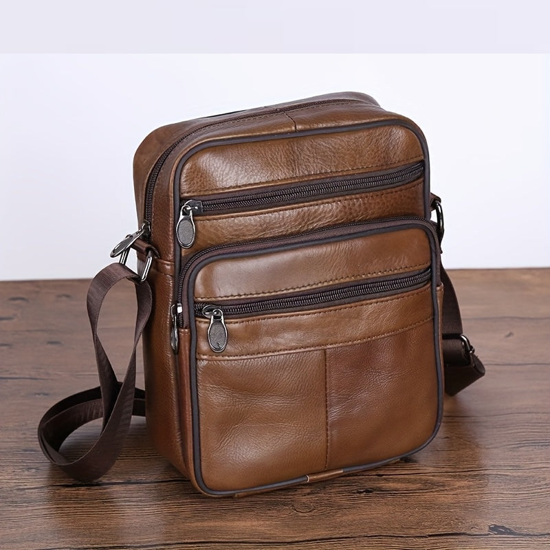 Men's Genuine Leather Messenger Bag with Adjustable Strap for Work and Travel | Crossbody Shoulder Bag | Lonoma