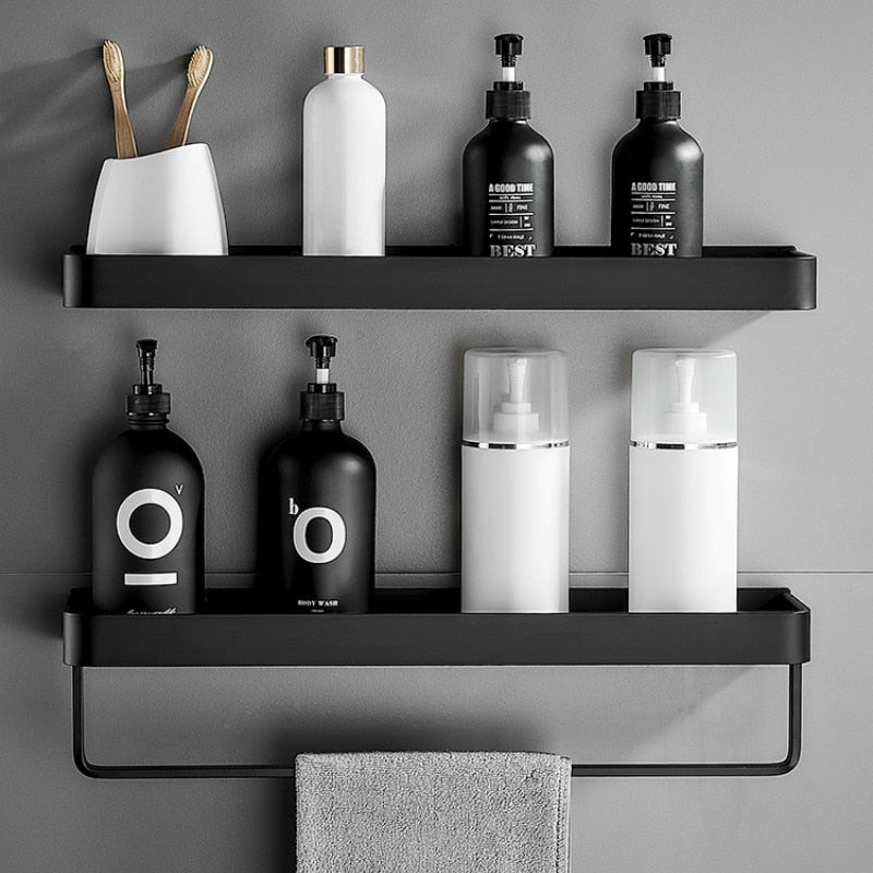 Adhesive Shower Shelf No-Drill Stainless Steel Bathroom Organizer 12 16 or 20 Inch Wall Caddy Towel Rack Option Storage for Shampoo Soap | Lonoma