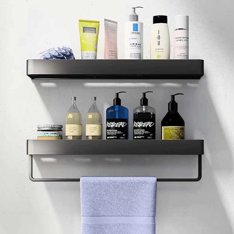 Adhesive Shower Shelf No-Drill Stainless Steel Bathroom Organizer 12 16 or 20 Inch Wall Caddy Towel Rack Option Storage for Shampoo Soap | Lonoma