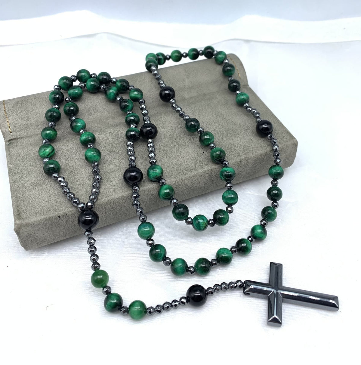 Beaded Stone Necklace for Men with Cross Pendant – Natural Gemstone Jewelry for Everyday Wear, Meditation & Mindfulness | Lonoma