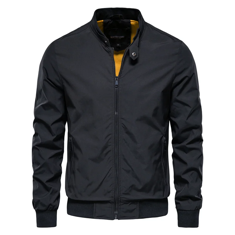 Men's Lightweight Bomber Jacket with Ribbed Collar - Spring Summer Zip-Up Windbreaker for Casual Everyday Wear and Travel | Lonoma