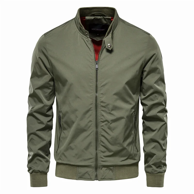 Men's Lightweight Bomber Jacket with Ribbed Collar - Spring Summer Zip-Up Windbreaker for Casual Everyday Wear and Travel | Lonoma