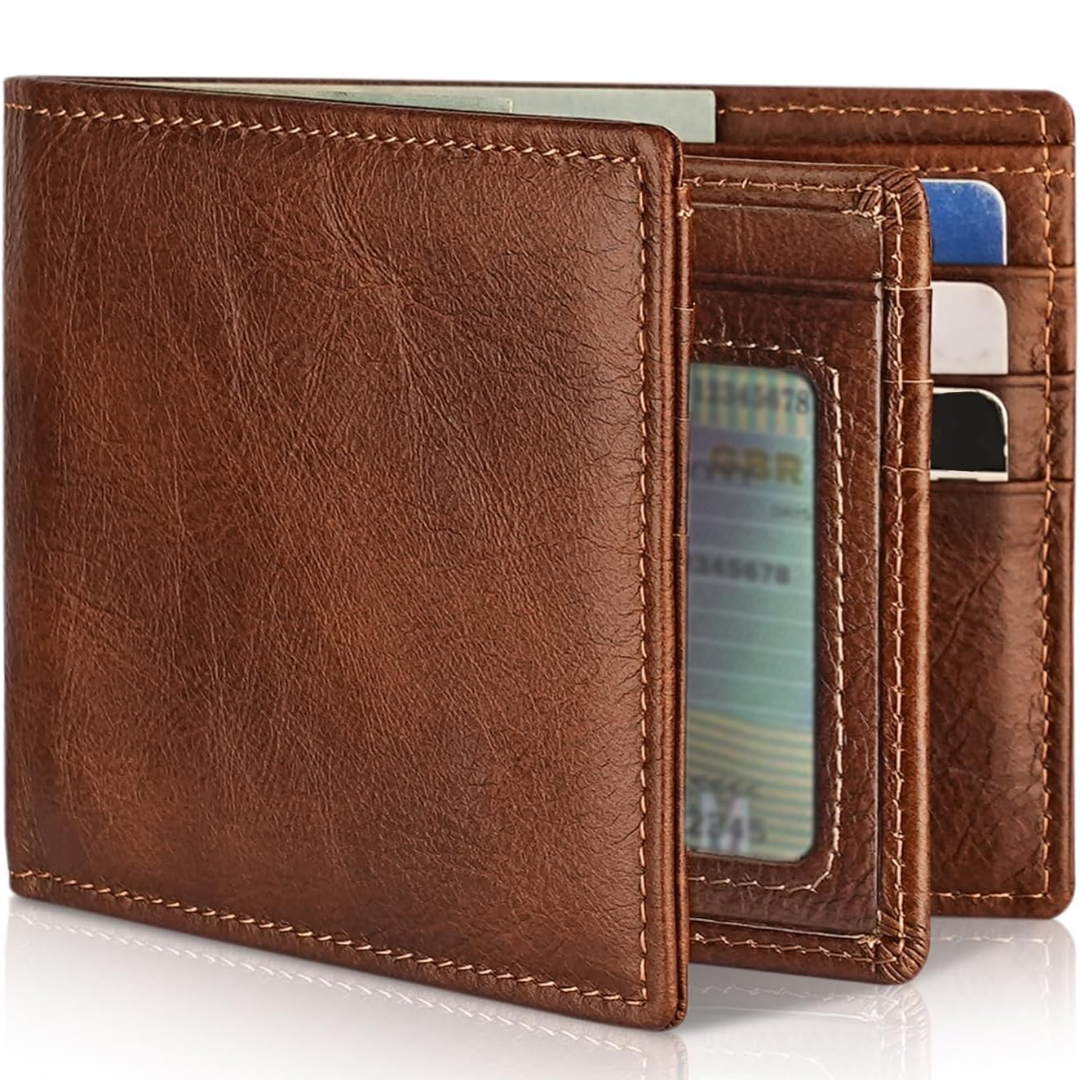 Men's Genuine Leather Bifold Wallet with RFID Blocking Protection for Cards & Cash | Lonoma