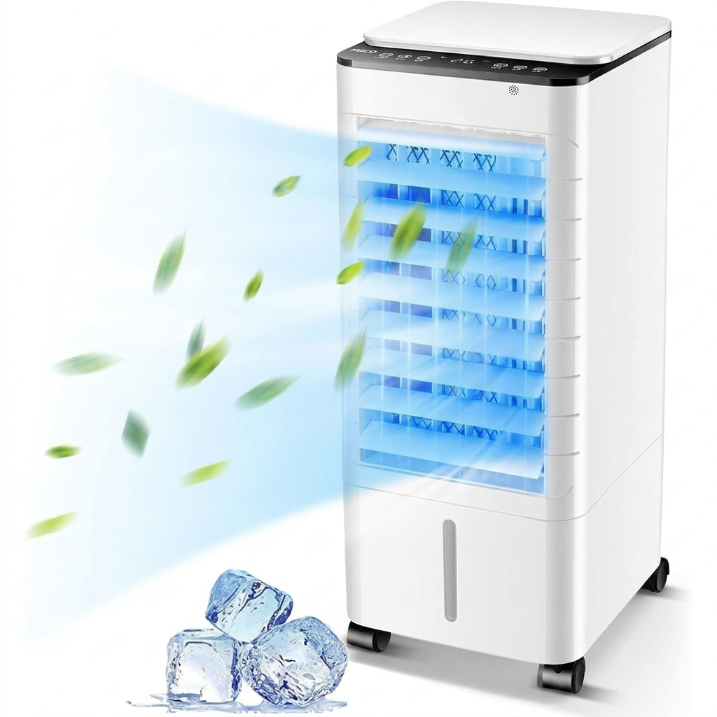 Portable Evaporative Air Cooler with Water Tank, 3-in-1 Cooling, Humidifying & Purifying, Quiet Rolling Unit for Bedroom or Office | Lonoma