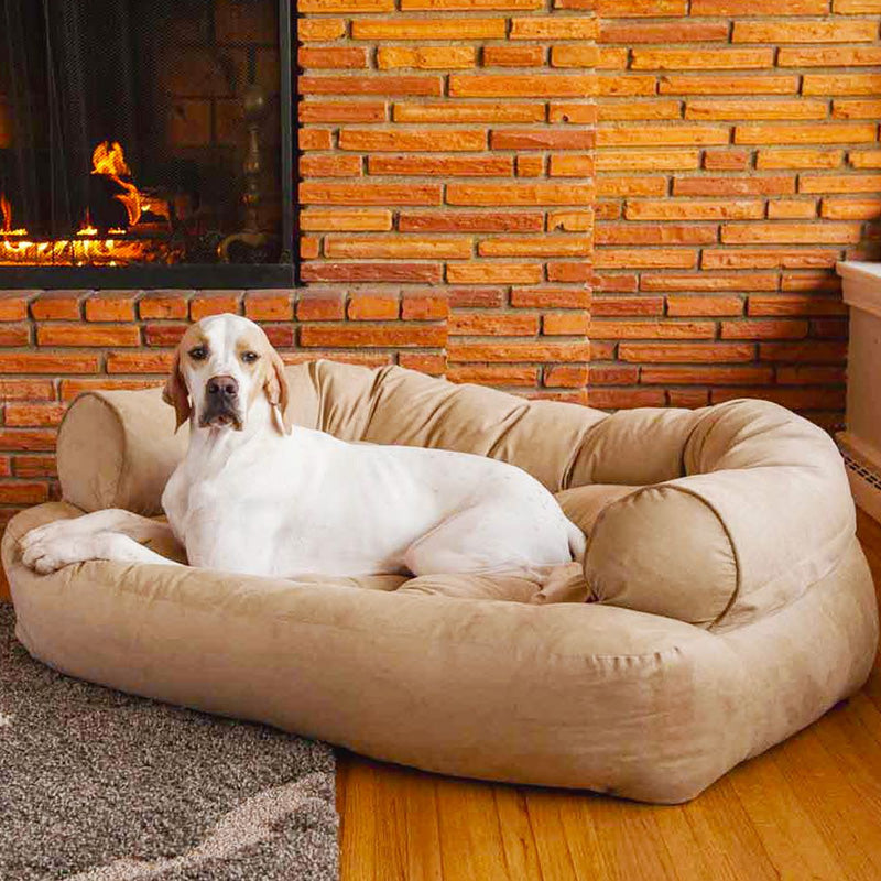 Orthopedic Dog Bed with Raised Bolster, Gray or Navy Blue, Joint Support Pet Sofa for Small, Medium & Large Dogs, Calming Couch Bed | Lonoma