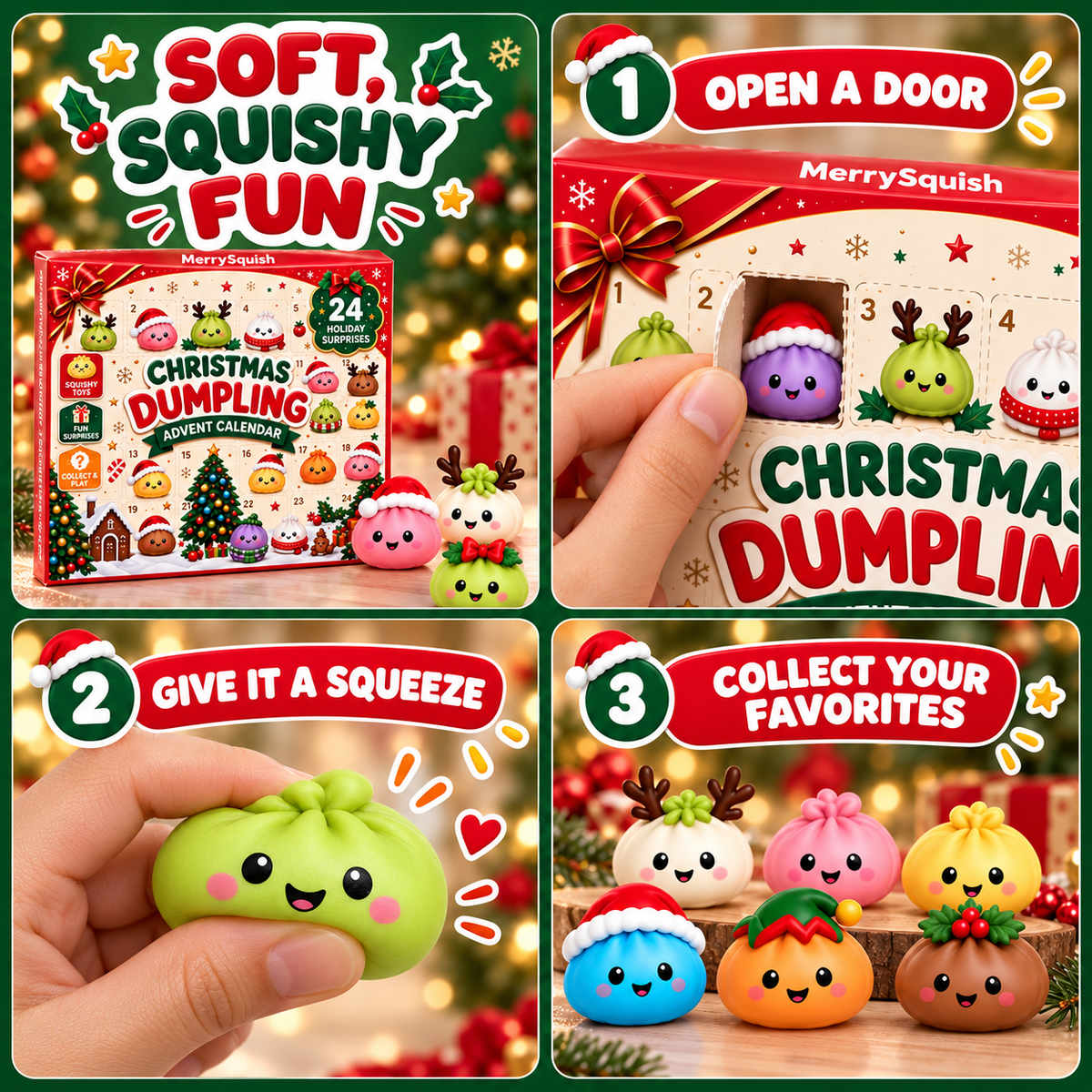 Holiday Countdown Calendar with 24 Soft Squishy Dumpling Characters Christmas Advent Toy Set for Kids December Daily Surprise Collectibles | Lonoma