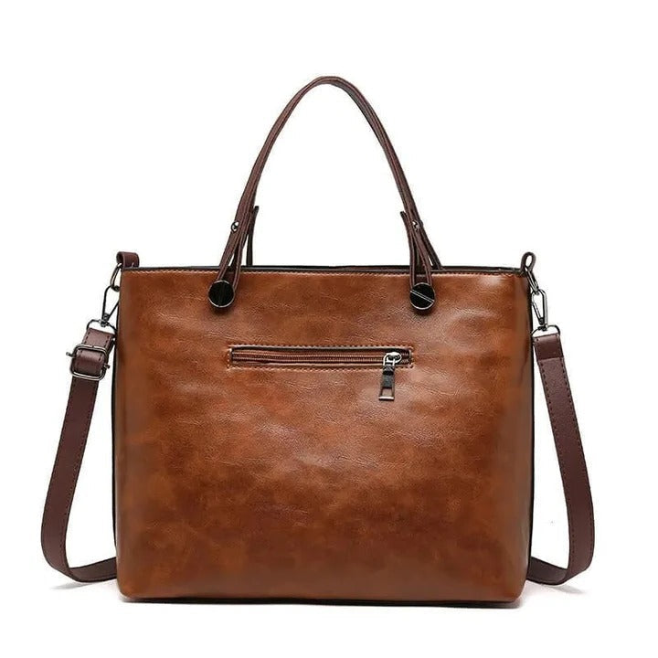 Genuine Leather Tote Bag for Women – Medium Structured Shoulder Bag with Top Handles and Zipper Closure for Work, Travel & Everyday Use | Lonoma