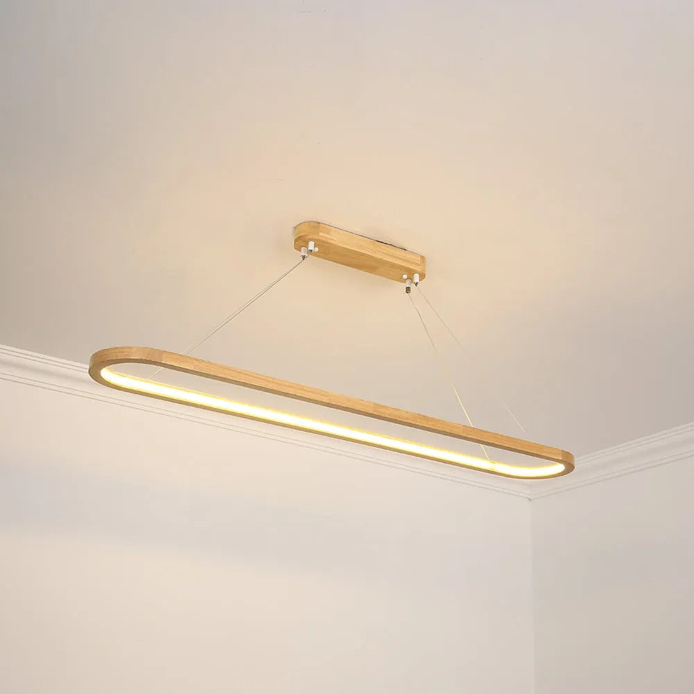 Wooden Oval Hanging Light LED Modern Ceiling Fixture 3-Color Switch for Kitchen Island Dining Room Breakfast Bar Restaurant | Lonoma