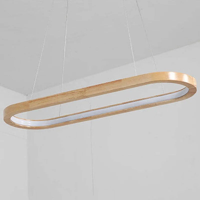 Wooden Oval Hanging Light LED Modern Ceiling Fixture 3-Color Switch for Kitchen Island Dining Room Breakfast Bar Restaurant | Lonoma