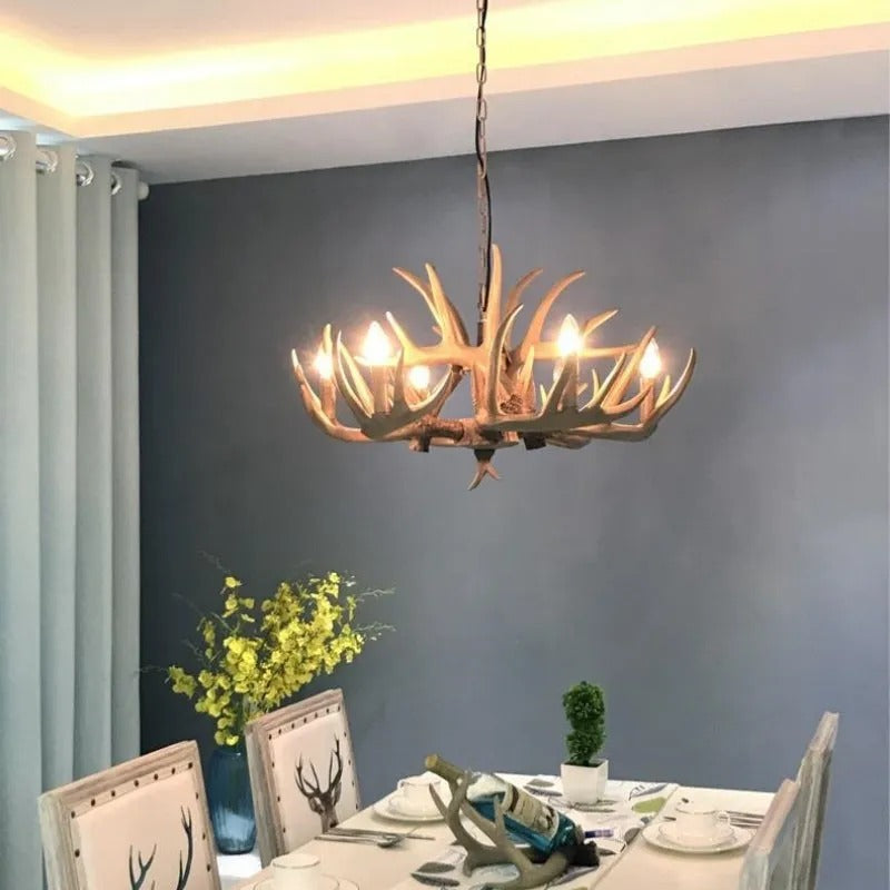 Antler Chandelier Resin Fixture Metal Frame Traditional Style Pendant 6 8 10 Light Options Adjustable Chain Candelabra Base E12 for Dining | Lonoma