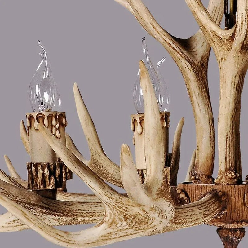 Antler Chandelier Resin Fixture Metal Frame Traditional Style Pendant 6 8 10 Light Options Adjustable Chain Candelabra Base E12 for Dining | Lonoma