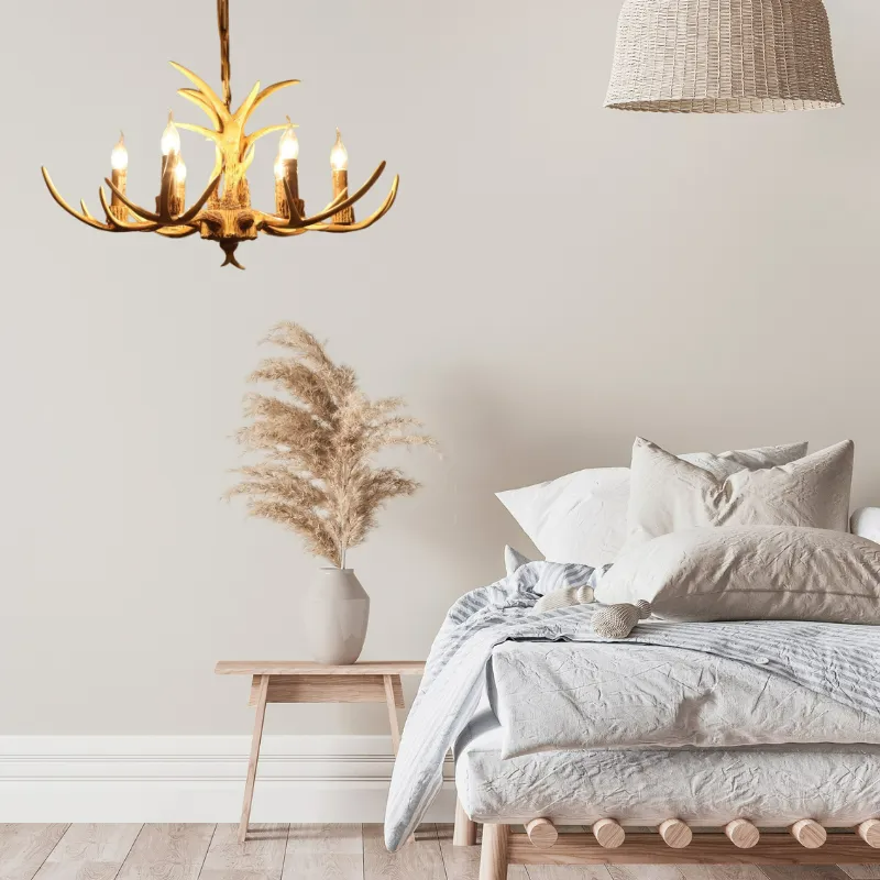 Antler Chandelier Resin Fixture Metal Frame Traditional Style Pendant 6 8 10 Light Options Adjustable Chain Candelabra Base E12 for Dining | Lonoma