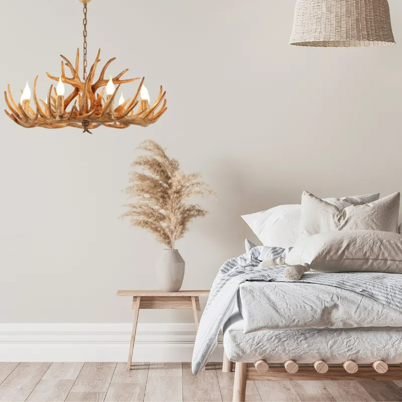 Antler Chandelier Resin Fixture Metal Frame Traditional Style Pendant 6 8 10 Light Options Adjustable Chain Candelabra Base E12 for Dining | Lonoma
