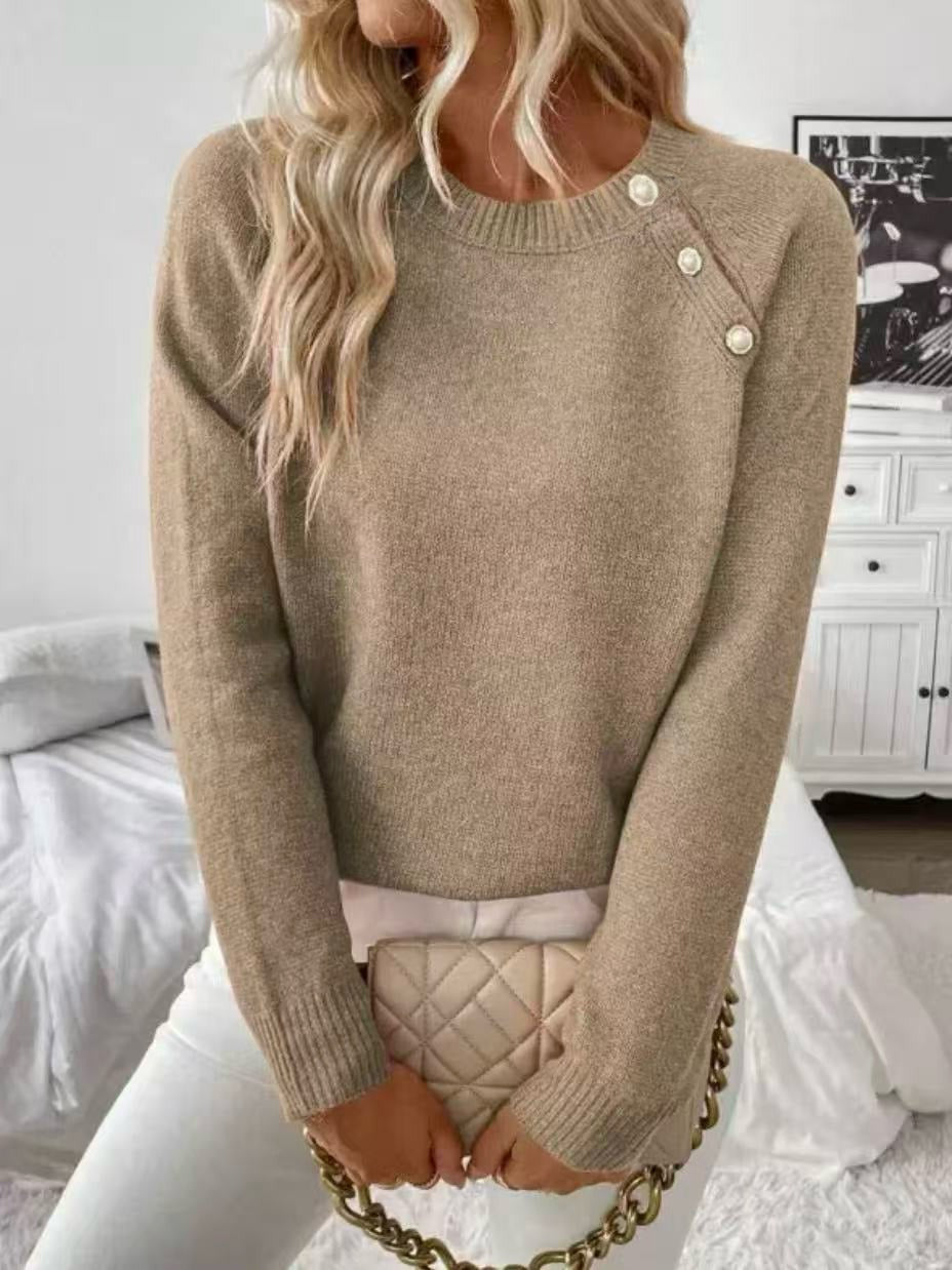 Women's Shoulder Button Pullover Sweater in Soft Knit Fabric for Casual and Work Wear | Lonoma