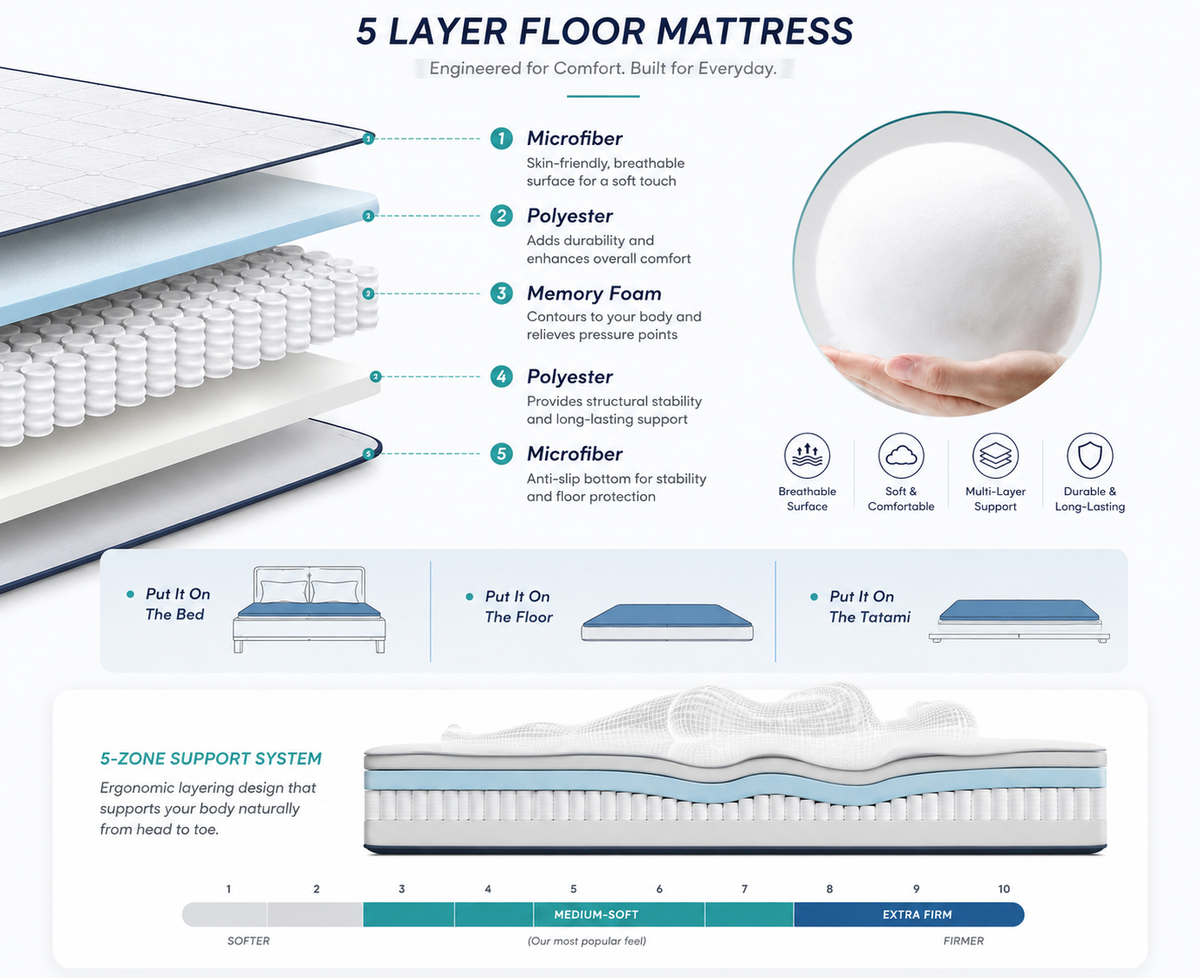Foldable Floor Mattress 4 Inch Thick Japanese Futon Sleep Pad Guest Bed for Adults Kids Meditation Yoga Mat | Lonoma