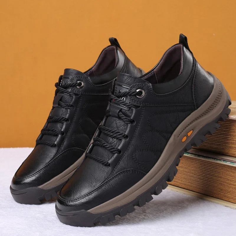Men's Waterproof Leather Shoes with Arch Support, Black or Brown Casual Slip-Resistant Walking & Work Shoes for Outdoor, All-Day Wear | Lonoma