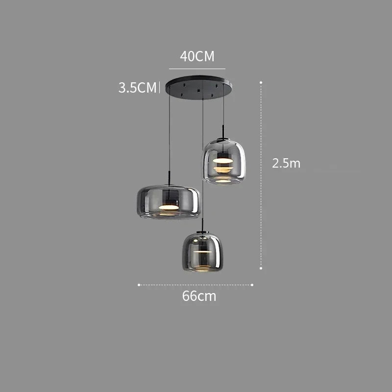 Glass Pendant Light, Adjustable Height Hanging Lamp in Cognac or Smoke Gray for Kitchen Island, Dining Table, Bedroom, Modern Nordic Decor | Lonoma