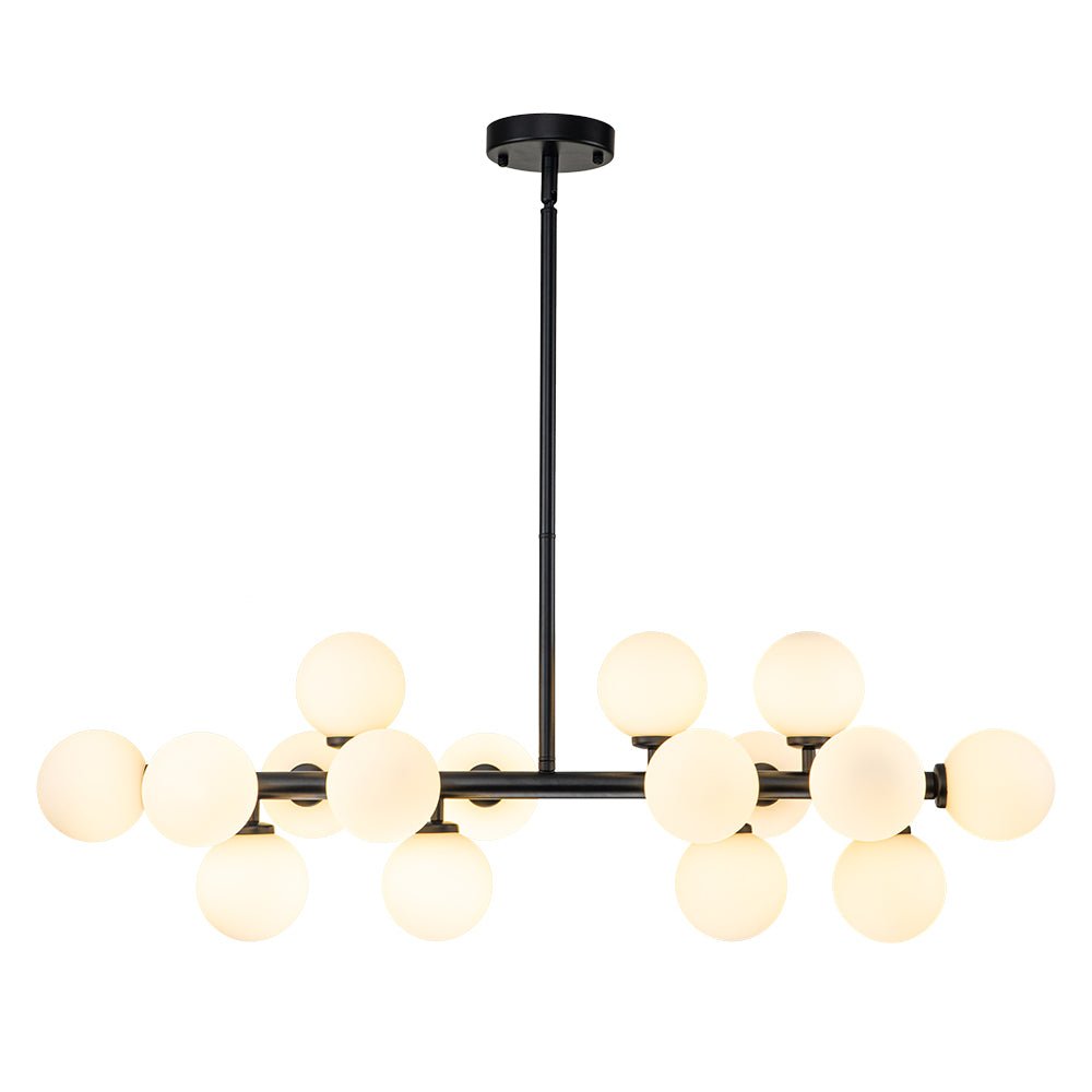 16-Light Glass Globe Linear Chandelier for Dining Room & Kitchen Island, Mid-Century Modern Style | Lonoma