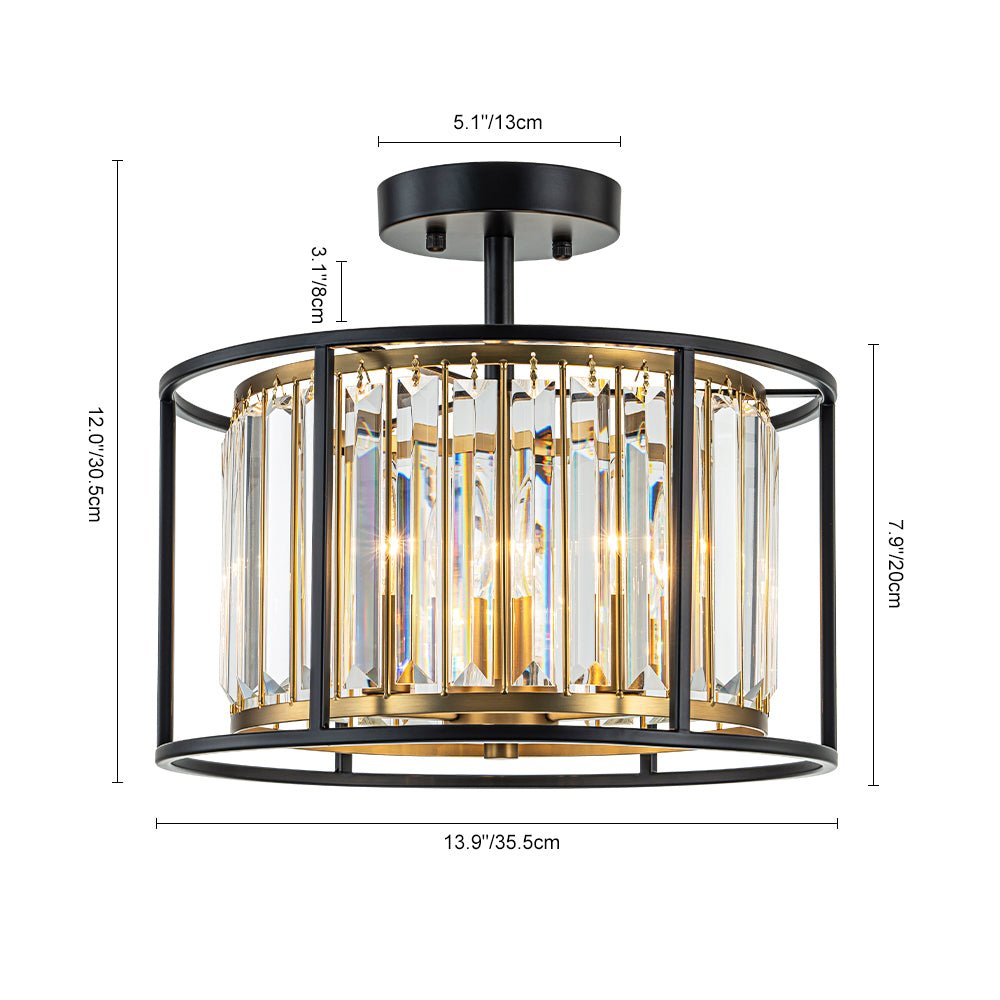 Semi Flush Mount Ceiling Light with Faceted Crystal Accents and Black Brass Finish for Foyer Dining Room Bedroom Kitchen | Lonoma