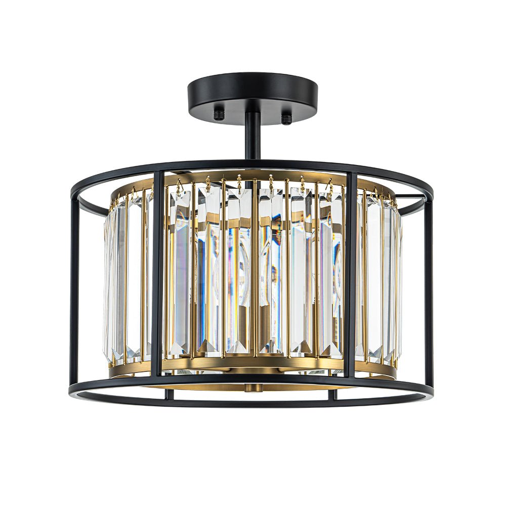 Semi Flush Mount Ceiling Light with Faceted Crystal Accents and Black Brass Finish for Foyer Dining Room Bedroom Kitchen | Lonoma