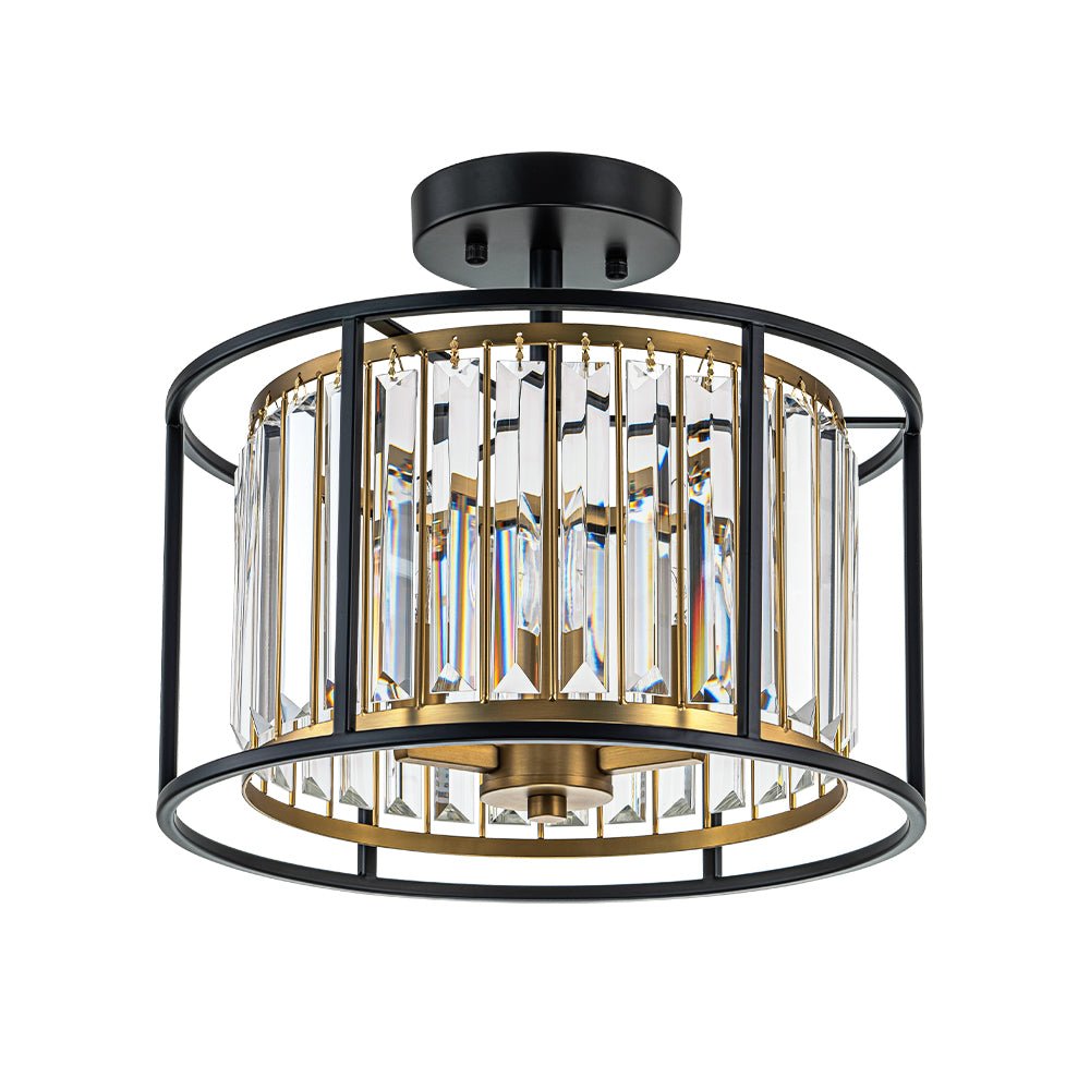 Semi Flush Mount Ceiling Light with Faceted Crystal Accents and Black Brass Finish for Foyer Dining Room Bedroom Kitchen | Lonoma