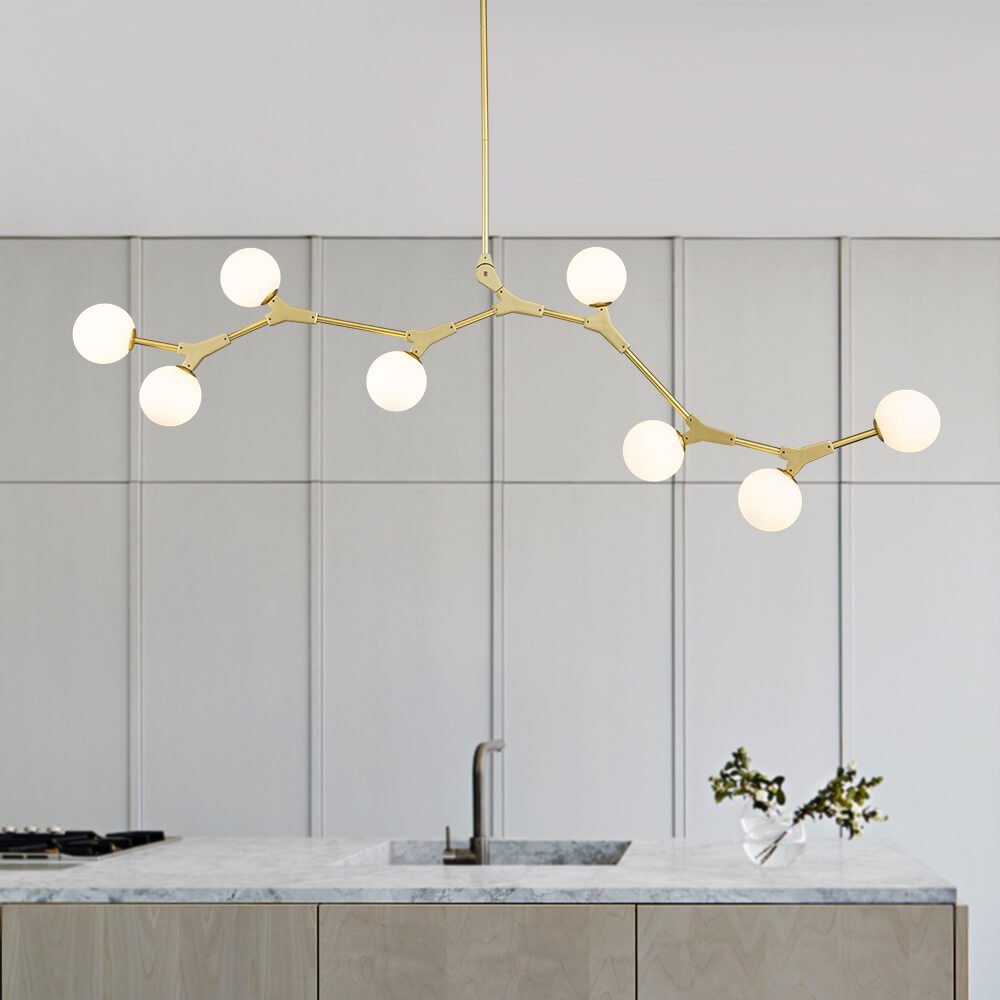 8-Light Contemporary Pendant with Sphere Glass Shades for Kitchen Island – Adjustable Height Metal Fixture with Hardwired Installation | Lonoma