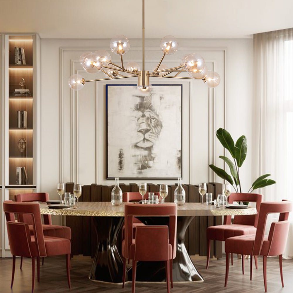 Linear Glass Chandelier 44 Inches with 15 Lights Metal Frame Adjustable Hanging Fixture for Dining Room Kitchen Island | Lonoma