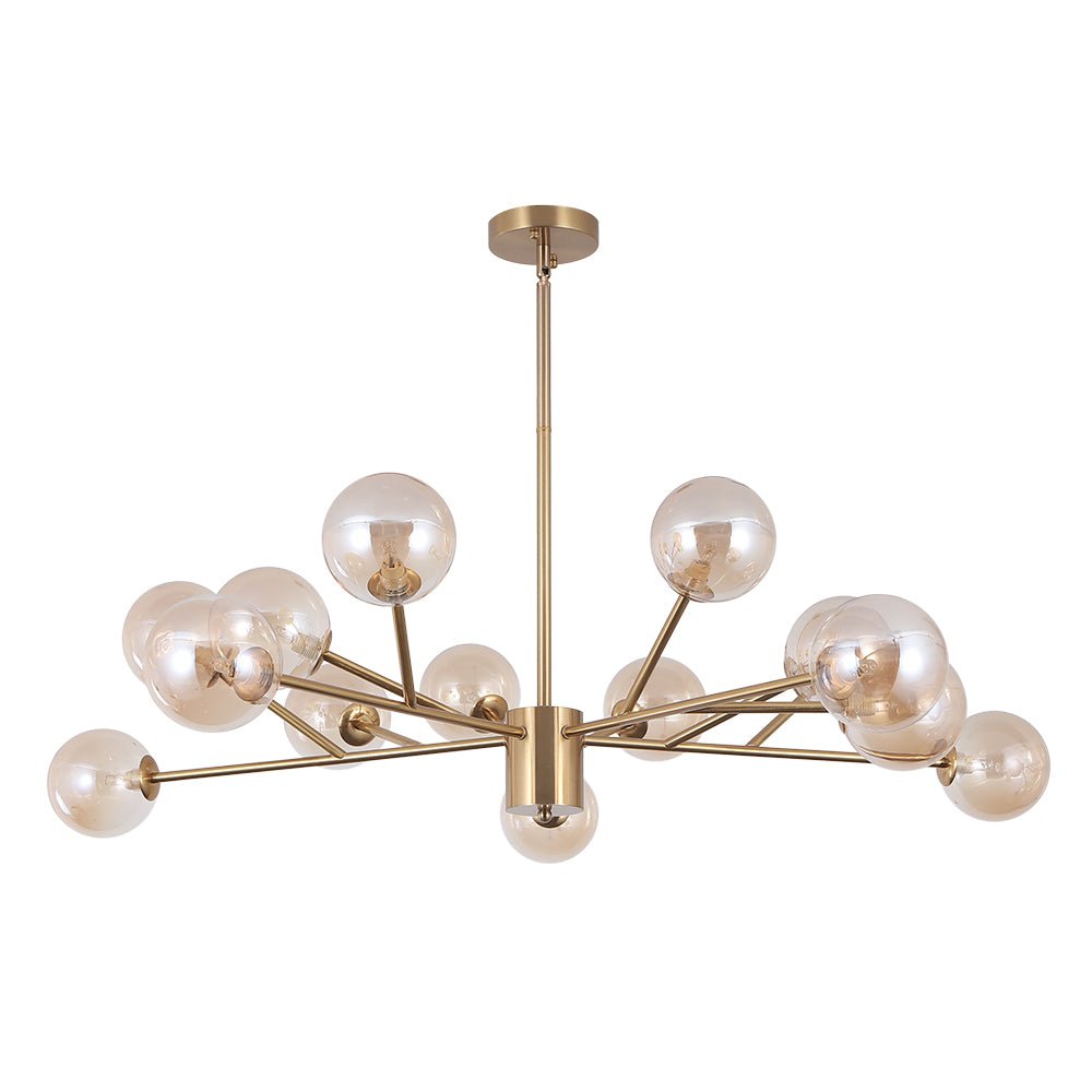 Linear Glass Chandelier 44 Inches with 15 Lights Metal Frame Adjustable Hanging Fixture for Dining Room Kitchen Island | Lonoma